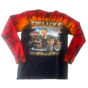 Harley Davidson Long sleeve Shirt Sundance Wyoming Tie Dye FiredDecal Small Men